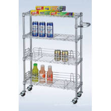 New Design 4 Tiers ajustável Chrome Metal Trolley cozinha com Ledge Prateleira (CJ-B1198)